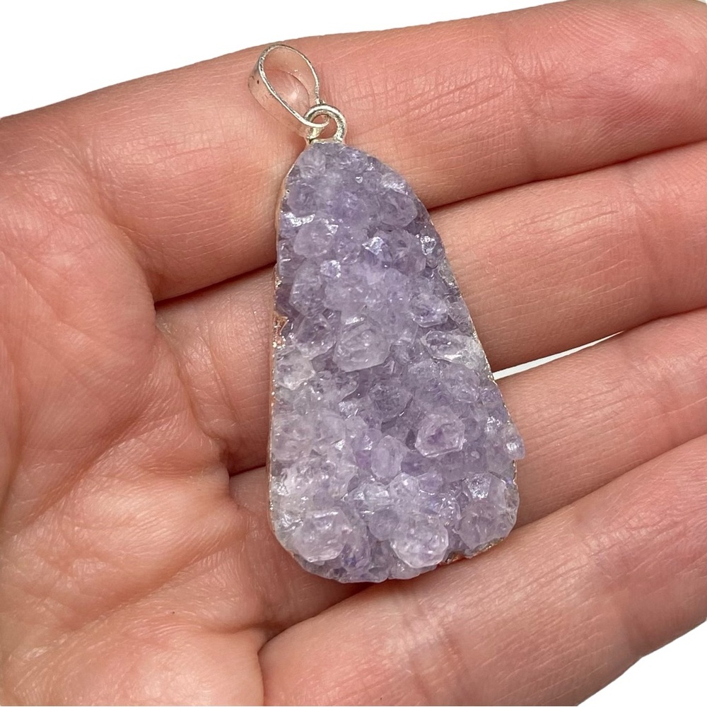 Amethyst Druzy Necklace Pendant Raw Rough Natural Stone Crystal Purple - Picture 2 of 5